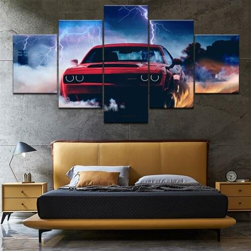 No Framed 5 Pieces Dodge Challenger Devil Car Wall Art Canvas Posters Pictures Paintings Home Decor for Living Room Decorations