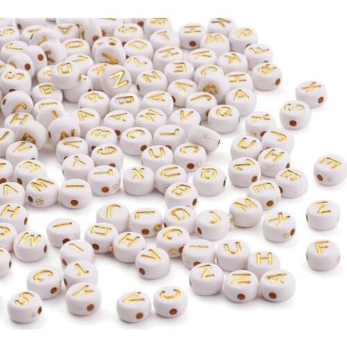 7mm Acrylic Golden Alphabet Beads Flat Round Disc Coin Pony Beads for DIY Bracelet Necklace Jewelry Making Supplies