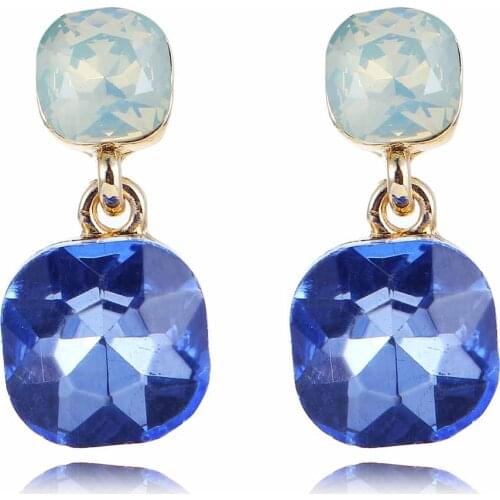 YaYi White Opalescence Blue Glass Rhinestone Dangle Earring Womens Fashion Ancient Gold Earrings gems Long Earrings For Women