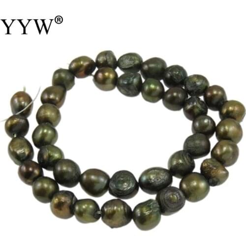 Wholesale pearls cultured baroque freshwater pearl beads green grade a 9-11mm 0.8mm 15 inch jewelry making diy necklace bracelet