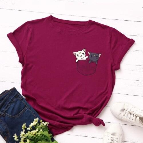 Summer Plus Size Women Clothes S-5XL Cute Cat Print T Shirt Women Shirts 100%Cotton O Neck Short Sleeve Tees Funny T Shirts