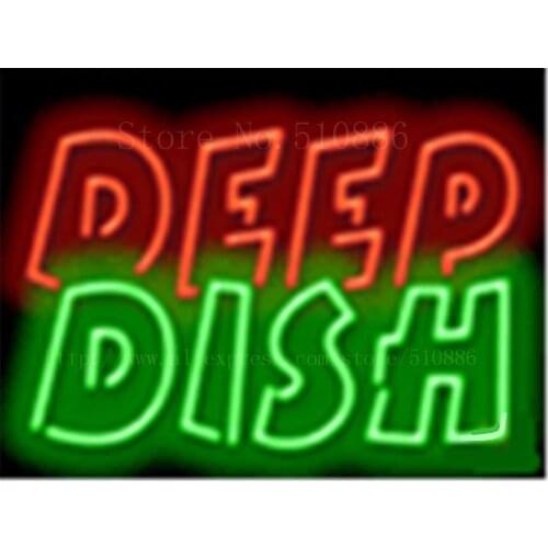 Deep Dish NEON SIGN REAL GLASS BEER BAR PUB LIGHT SIGNS store display Restaurant Advertising food wings subs Lights 17*14"