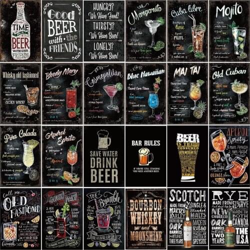 [ Kelly66 ] Chalk Drawing Cocktail Mojito Margarita Good Beer Metal Sign Home Decor Bar Wall Art Painting 20*30 CM Size LAT-12