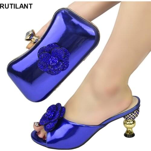 Latest Design Italian Party Shoes and Bags To Match Shoes with Bag Set Sales In Women Matching Shoes and Bag Set with Rhinestone