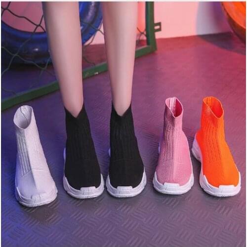 Summer new fashion high-top shoes women explosion models flying woven sports shoes elastic socks shoes