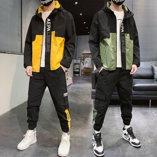 Hot Fashion Mens Sets Two-piece Cap Cloth Long Casual pants Boys Tide Brand Trendy Handsome Spirit Mens Casual Sportswear