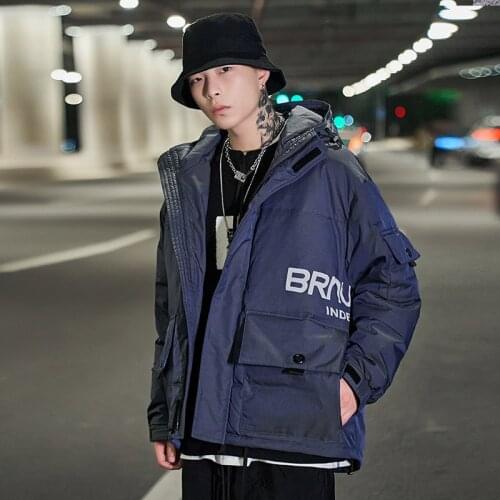 Trendy brand ins magic color down jacket mens short hooded Korean version of loose Hong Kong style spirit guy 90% duck down jac