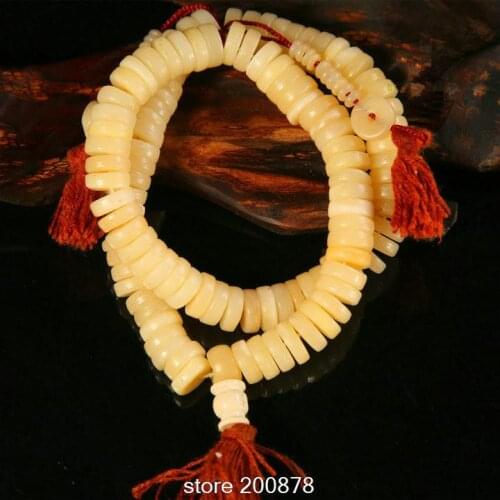 BRO517 Tibetan Oiled Beige Yak bone Hand-hold rosary 10X4mm 12x4mm Tibet Bone prayer Mala Beads Man Bracelets