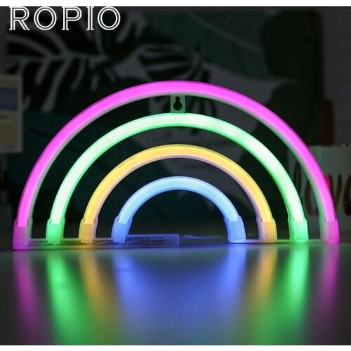 ROPIO Rainbow Shape Atmosphere Night Light Sign Unique Design Wall Decor For Christmas Wedding Birthday Party Decoration