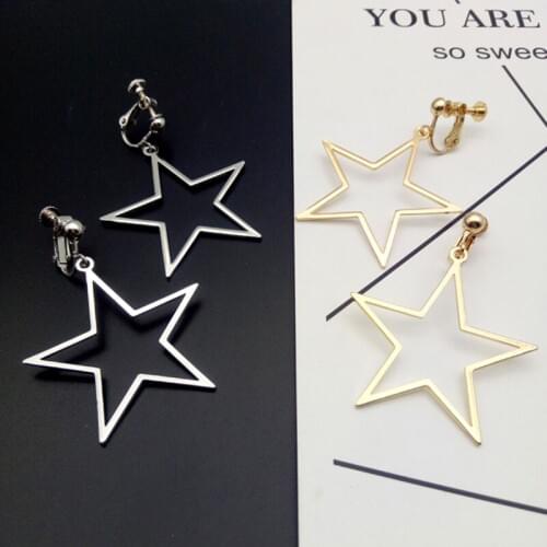 New Arrival Big Five-pointed Star Clip on Earrings Non Piercing for Women Party Fashion Cute No Hole Ear Clip Not Allergy