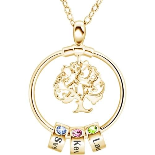Personalized Family Tree of Life Necklace with Crystal Birthstone Engraving Custom Name Necklaces Women Jewelry Christmas Gifts