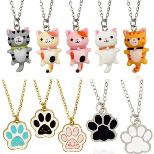 Lovely colors Spotted cat Pendant Necklace Fun dog paws Cartoon animal Necklace Jewelry gifts for children