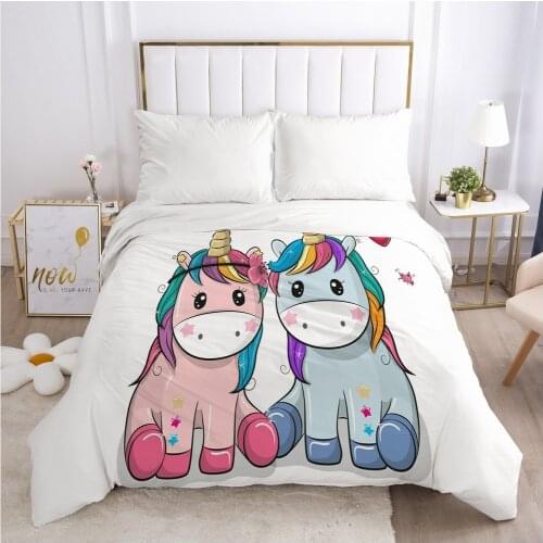 Unicorn Cartoon Duvet Cover with Zipper Comforter/Quilt/Blanket Case 180x210 Queen 3D Bedding For Kids Child Baby Girls Boys