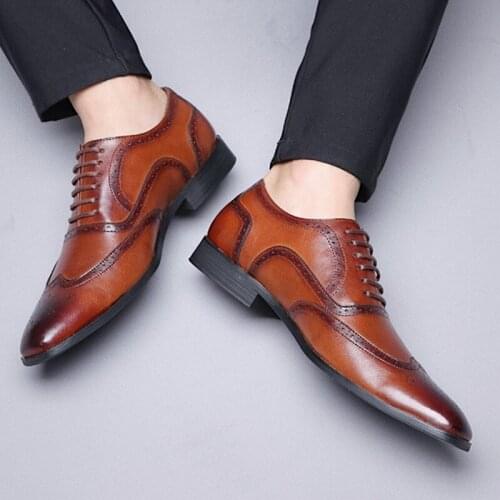 38-48 Plus Size Shoes Oxford Men Brogue Dress Shoes Men Formal Wedding High Quality Lace-Up Bullock Business Pointed Toe Shoes