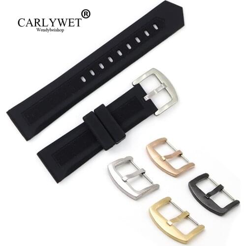 CARLYWET 20 22mm Black Silicone Rubber Straight End Watch Band Strap Belt With Silver Color Pin Buckle