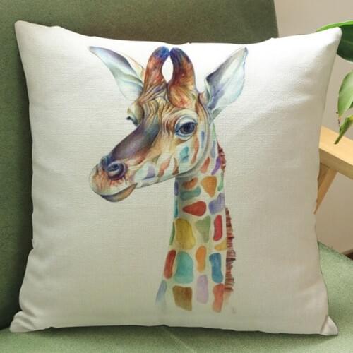 Hand-Painted Animal Cushion Giraffe Elephant Rhinoceros Design Cotton Linen Home Decorative Sofa Seat Throw Pillows Pillowcase