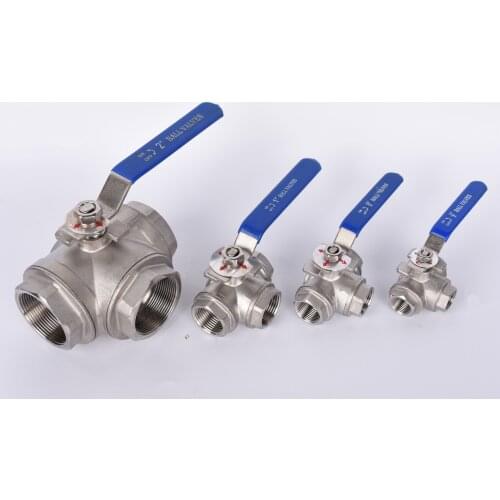 3 Way BSP Female Thread T-type L-type 304 Stainless Steel Ball Valve 1/4" 3/8" 1/2" 3/4" 1" 1-1/4" 1-1/2" 2" Manual Valve