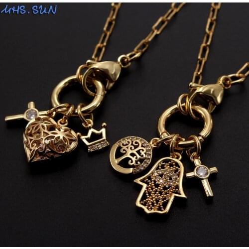 MHS.SUN Trendy Women AAA Zircon Charm Necklace With Evil Eye Hand/Cross/Heart Pendant Chain Choker Jewelry For Party Gift 1PC