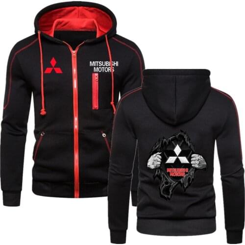 Hip Hop Zipper Hooded Mitsubishi Car LOGO Sweatshirt Men 2020 Casual Solid Hoodies Sweatshirts Male Brand Streetswear Jackets
