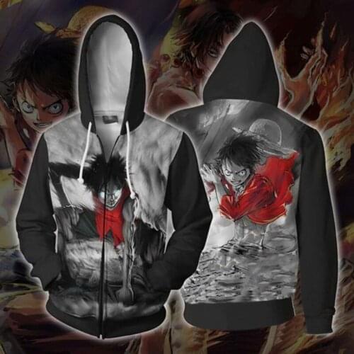 Anime Hoodies ONE PIECE 3d Printed Hooded Hoodies Sweatshirts for Men Spring Antumn Zipper Monkey D. Luffy Jackets Cardigan Tops