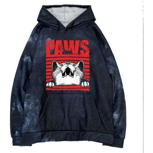 3D Hoodies Women/Men Fashion Tiedye Hooded Sweatshirt Cotton Harajuku Paws Cat Mens Hoodies Sportswear Top