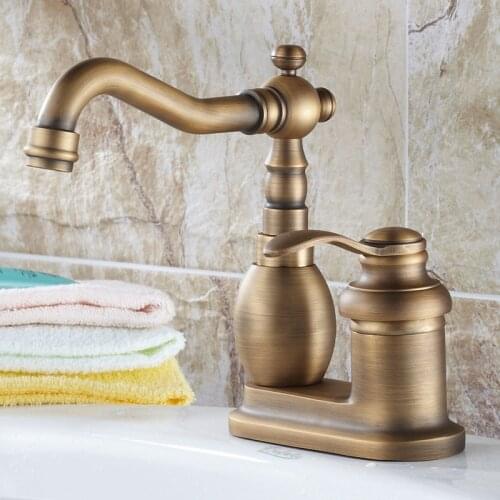 Vidric Antique Solid Brass Deck Mounted Basin Faucet hot&cold Mixer Tap 360 Rotated basin Faucet bathroom Faucet