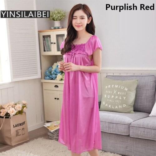 Yinsilaibei New Sexy Ice Silk Satin Nightgown Women Nightwear Female Lingerie Sleepwear Plus Size Night Shirts Solid #25