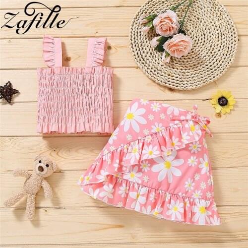 ZAFILLE Daisy Floral Dress For Girls Skirts Set Ruffles Lace Up Girl Dresses Set Kids Clothes Girls Summer Outfits