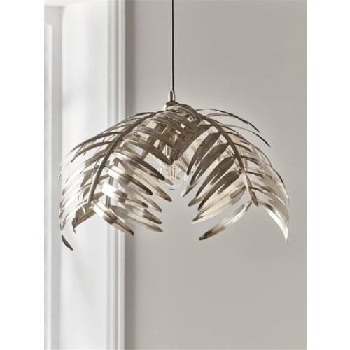 American Country Iron Palm Tree Leaf Pendant Lights Bedroom Lamp Living Room Art House Hotel Soft Dining Hanging Lights Fixtures