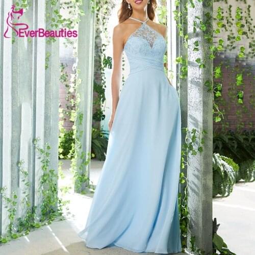 Womens Bridesmaid Dresses Long with Pockets 2020 Lace Halter Neck Chiffon Vestito Da Festa Di Nozze Robe Demoiselle D'Honneur