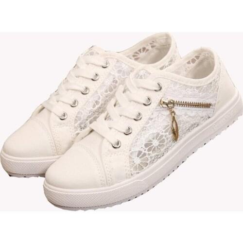 Ladies Shoes Casual Fashion Black Sneakers Hollow Lace Flat Shoes Women Summer Slip on Loafers Breathable Shallow Boat Shoes