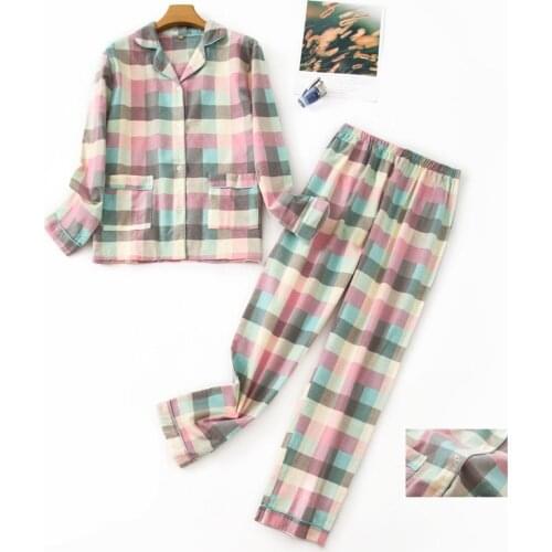 100% Cotton Plaid Women Homewear Long Shirt Pants Cartoon Print Pyjama Winter Warm Sleepwear Casual Pajamas Set kPaCotAkoWka