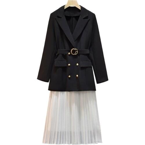 Spring Elegant Trendy Plus Size Trench Coat Women Skirt Office 2 Piece Set Women Suit Conjunto Feminino Ensemble Femme