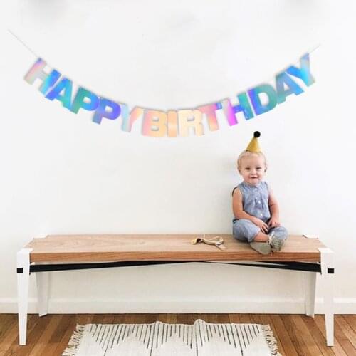 1pc/set Rainbow Party Shinning Happy Birthday Banner Buntings Garland For Adult Kids Birthday Party Decorations Supplies