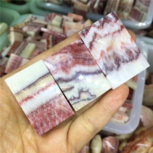 1PC Beautiful Natural Red Lines Stone Slice Square Stone Polished Gemstone Natural Stone Healing Home Decoration Gift