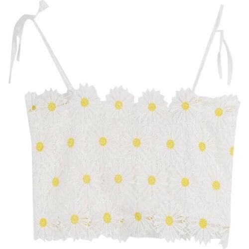 2020 lace crochet tops white V-neck high waist short flower tops bottoming wearing vest spaghetti cropped tops for women