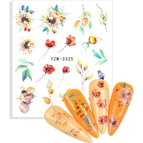 2021 New Designs Green Leaf Rose Flower Nail Art Stickers Decal Manicure Slider Decor Nail Decoration