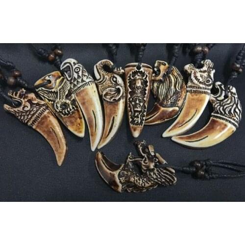 FREE SHIPPING 9 PCS charming cool mixed design Ethnic Tribal Resin Carving Totem Necklace