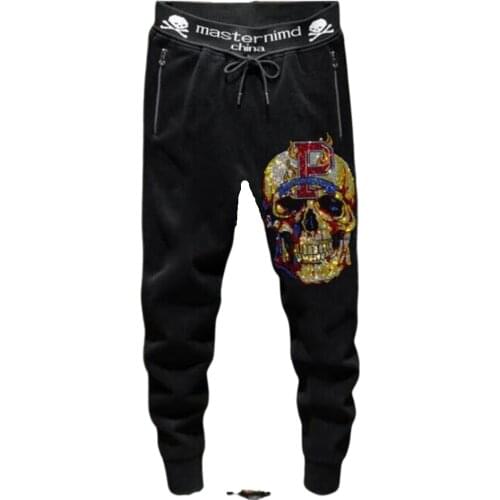 Rhinestones Skull pants europe design Men Fashion Streetwear pant Slim hot sale trousers