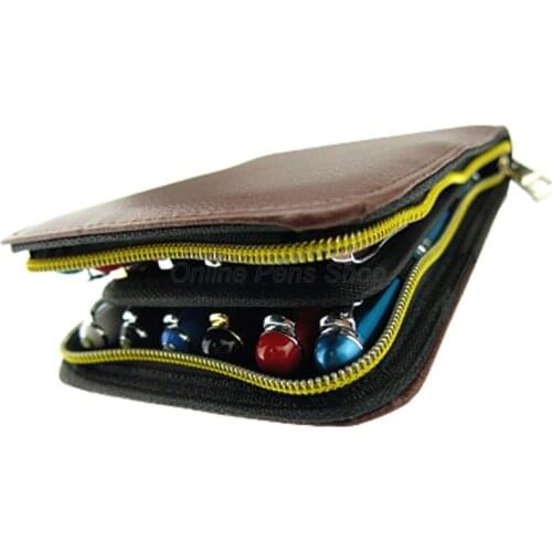Business Fountain Pen & Rollerball Pen Bag Pencil Case Available For 12 Pens Brown Leather Pen Holder & Pouch Handbag