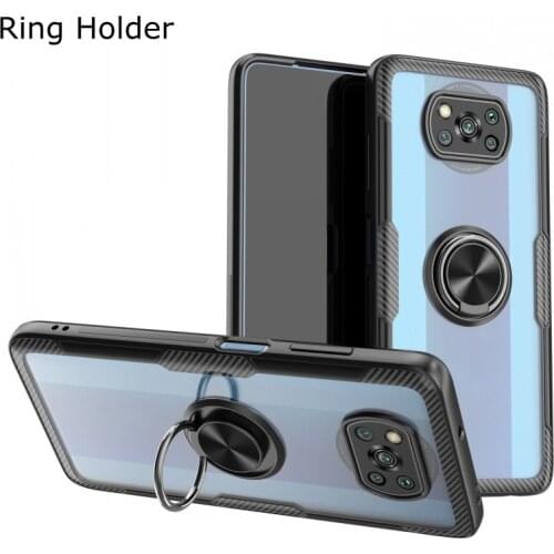 Case For Xiaoimi POCO X3 NFC Cover Transparent Ring Kickstand Silicone Hard Plastic Shockproof Case For Xiaomi Redmi Note 9 Pro