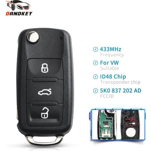 Dandkey Remote Car Key Fob 3 Buttons For VW PASSAT Polo Skoda Seat Polo/Golf/Beetle 1J0959753 DA/AH 1K0959753G 434Mhz ID48