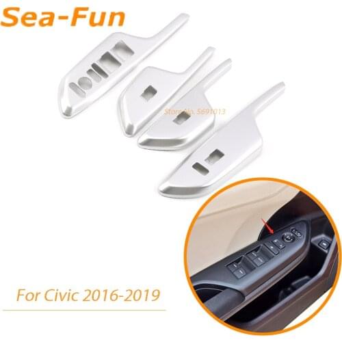 For Honda New Civic 10th 2016 2017 2018 Interior Armrest Window Lift Switch Button Cover Trim Frame Decorative Car Accessories