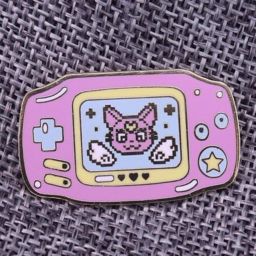 Game Boy Advance enamel pin Gamer Brooch luna cat Badge kawaii console club jewelry
