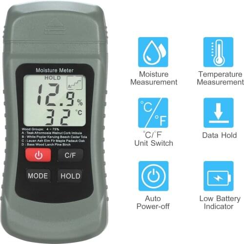 Wood Moisture Meter LCD Digital Damp Moisture Tester with Green Backlight Pin Type Water Leak Moisture Detector for Wood Wall