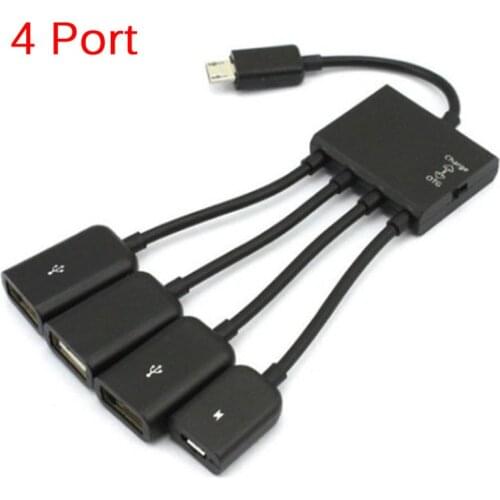 1PC 4 in 1 Micro USB Host OTG Charge Hub Cord Adapter Splitter for Android Smartphones Tablet Black Cable 20cm