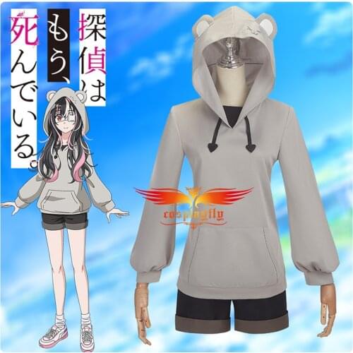 Anime The Detective is Already Dead Saikawa Yui Cosplay Costumes Adult Women Girl Gray Hoodies Top Shorts Eye Patch Halloween