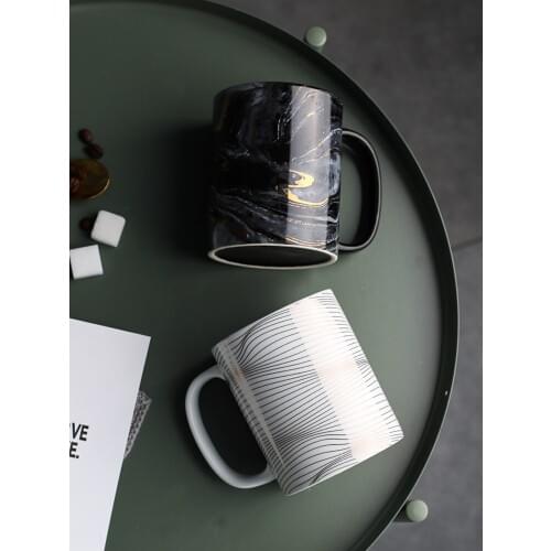 EECAMAIL Mug Nordic Marble Gold Line Ceramic Coffee Cup Office Household Water Cup