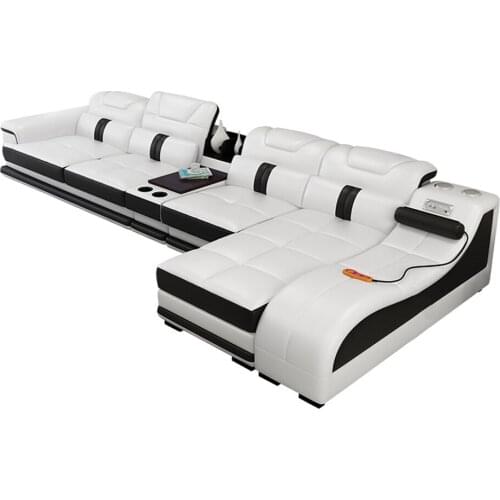 Living room Sofa set диван мебель кровать muebles de sala L shape massage real genuine leather sofa cama puff asiento sala futon