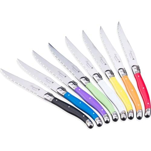 6pcs Stainless steel Laguiole style Steak Knives set Rrainbow Handle Dinner Knives Steak Cutlery Kitchen Tool